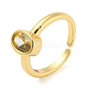 Oval Shape Brass Micro Pave Cubic Zirconia Open Cuff Ring, Long-Lasting Plated, Cadmium Free & Lead Free, Real 18K Gold Plated, Inner Diameter: 16mm(RJEW-Q782-03G)