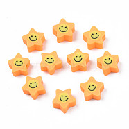 Handmade Polymer Clay Beads, Star with Smiling Face, Sandy Brown, 7.5~9x8.5~9x3.5~4mm, Hole: 1.6mm(CLAY-N011-45A-06)