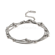 304 Stainless Steel Satellite Chains Triple Layer Multi-strand Bracelet for Women, Stainless Steel Color, 7-3/8 inch(18.6cm)(BJEW-M040-01P)