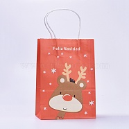 kraft Paper Bags, with Handles, Gift Bags, Shopping Bags, For Christmas Party Bags, Rectangle, Orange Red, 33x26x12cm(CARB-E002-L-B02)