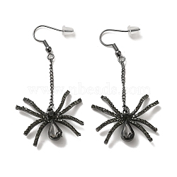 Halloween Alloy Dangle Earrings, with Glass Rhinstone, Spider, Gunmetal, 63x30.5mm(EJEW-K274-04B)
