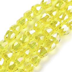 Electroplate Glass Beads Strands, Faceted, Bell, Yellow, 4x3.5~4mm, Hole: 1mm, about 98pcs/strand, 13.70''(34.8cm)(EGLA-D030-T4mm-B04)