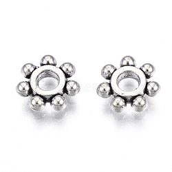 Tibetan Style Alloy Spacer Beads, Round, Cadmium Free & Lead Free, Flower, Antique Silver, 7.5x7.5x2mm, Hole: 2mm, about 1700pcs/500g(TIBEB-N005-078)