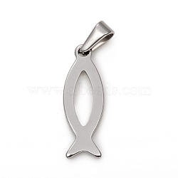 304 Stainless Steel Pendants, Jesus Fish/ Christian Ichthys Ichthus, for Easter, Stainless Steel Color, 26.5x9x1.5mm, Hole: 3x6mm(X-STAS-I136-26P)