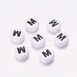 Acrylic Beads, with Horizontal Hole, Letter, Flat Round, Letter.M, 7x4mm, Hole: 1mm, about 3500pcs/500g(PL37C9070-M)