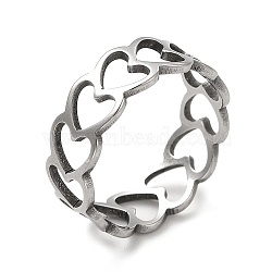 201 Stainless Steel Finger Rings, Hollow Out Heart Ring for Women, Stainless Steel Color, 6.5mm, Inner Diameter: 17mm(RJEW-G278-21P)