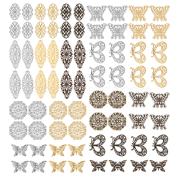 CHGCRAFT 72Pcs 18 Style Brass Filigree Findings, Butterfly & Flat Round & Flower & Oval, Mixed Color, 4pcs/style(FIND-CA0002-66)