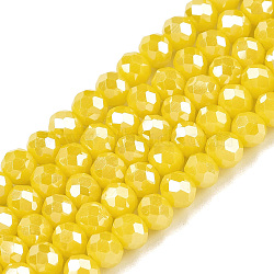 Electroplate Glass Beads Strands, Opaque Solid Color, AB Color Plated, Faceted, Rondelle, Yellow, 8x6mm, Hole: 1mm, about 64~65pcs/strand, 40~41cm(EGLA-A044-P8mm-B04)