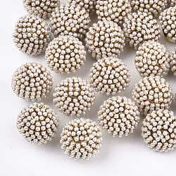ABS Plastic Imitation Pearl Buttons, with CCB Plastic and Brass Findings, 1-Hole, Round, Creamy White, 20x18mm, Hole: 4mm(FIND-T044-35B)