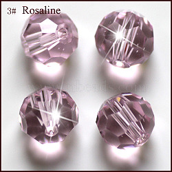 Imitation Austrian Crystal Beads, Grade AAA, K9 Glass, Faceted(32 Facets), Round, Pink, 6mm, Hole: 0.7~0.9mm(SWAR-F021-6mm-508)