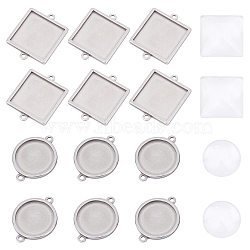 24Pcs 304 Stainless Steel Cabochon Connector Settings, Mixed Shapes, Stainless Steel Color, 27.5x21x2mm, Hole: 1.8mm, 6Pcs(STAS-UN0027-43)