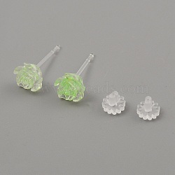 Resin Stud Earrings, Flower, Light Green, 7x7mm(EJEW-WH0016-39A)