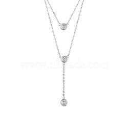 SHEGRACE Rhodium Plated 925 Sterling Silver Double Layered Necklace, with Three Round AAA Cubic Zirconia Pendants, Platinum, 17.7 inch(45cm)(JN635A)