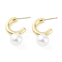 Rack Plating Brass Stud Earrings for Women, with Plastic Pearl, Long-Lasting Plated, Lead Free & Cadmium Free, Real 18K Gold Plated, 25x10mm(KK-Z038-15G)