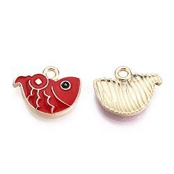 Chinese Style Zinc Alloy Pendants, with Enamel, Cadmium Free & Nickel Free & Lead Free, Fish, Light Gold, Red, 13x16x2mm, Hole: 1.6mm(FIND-N048-037A-NR)