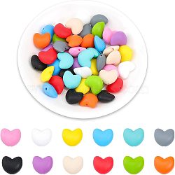 48Pcs 12 Colors Food Grade Eco-Friendly Silicone Beads, Chewing Beads For Teethers, DIY Nursing Necklaces Making, Heart, Mixed Color, 16x19x10mm, Hole: 2mm, 4pcs/color(SIL-CA0001-43)