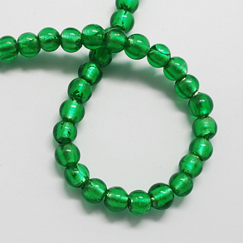 Handmade Silver Foil Glass Beads, Round, Green, 9.5~10.5mm, Hole: 1~2mm