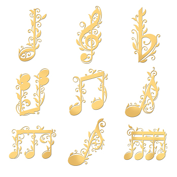 Nickel Decoration Stickers, Metal Resin Filler, Epoxy Resin & UV Resin Craft Filling Material, Golden, Musical Note, 40x40mm, 9pcs/set