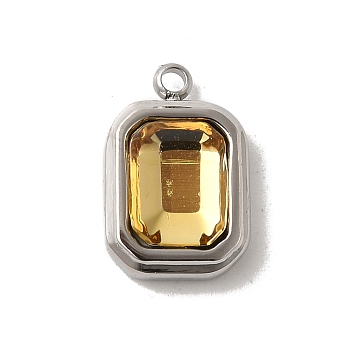 304 Stainless Steel Glass Pendants, Rectangle Charms, Stainless Steel Color, Gold, 13.5x9x5mm, Hole: 1.4mm