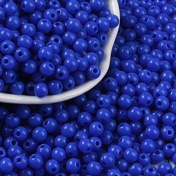 Opaque Acrylic Beads, Round, Medium Blue, 5x4mm, Hole: 1.6mm, about 12500pcs/500g