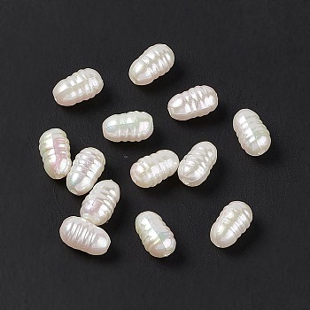 Opaque Acrylic Beads, Imitation Pearl, AB Color, Grooved Oval, White, 9.5x5.5mm, Hole: 1.5mm