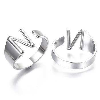Alloy Cuff Finger Rings, Cadmium Free & Nickel Free & Lead Free, Alphabet, Platinum, Letter.N, US Size 8(18.1mm)