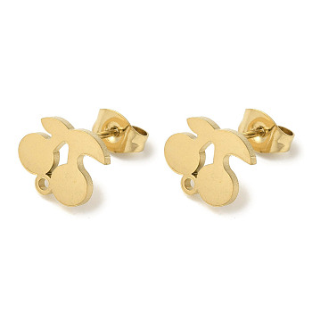 Ion Plating(IP) 304 Stainless Steel Stud Earring Findings, Cherry, Golden, 9.5x10mm, Hole: 1.2mm, Pin: 0.7x11mm