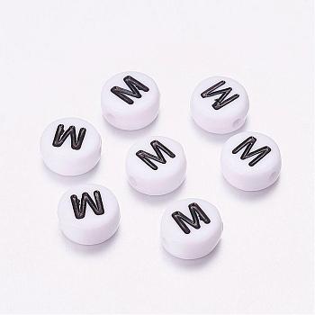 Acrylic Beads, with Horizontal Hole, Letter, Flat Round, Letter.M, 7x4mm, Hole: 1mm, about 3500pcs/500g