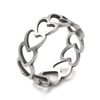 201 Stainless Steel Finger Rings, Hollow Out Heart Ring for Women, Stainless Steel Color, 6.5mm, Inner Diameter: 17mm