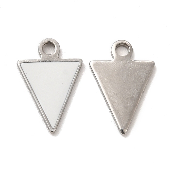 304 Stainless Steel Enamel Pendants, Triangle Charm, Stainless Steel Color, 13x9x1mm, Hole: 1.6mm