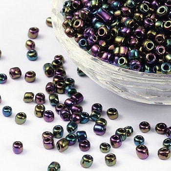 6/0 Glass Seed Beads, Metallic Colours, Round, Round Hole, Prussian Blue, 6/0, 4mm, Hole: 1mm, about 450pcs/50g, 50g/bag, 18bags/2pound