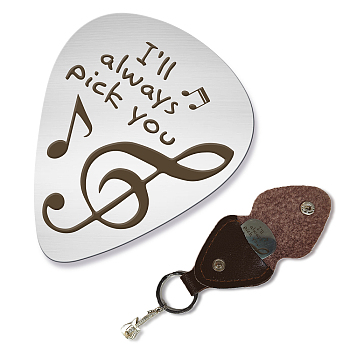 201 Stainless Steel Guitar Picks, with PU Leather Guitar Picks Holder, Plectrum Guitar Accessories, Musical Note, Picks: 35x28mm, Holder: 110x52mm