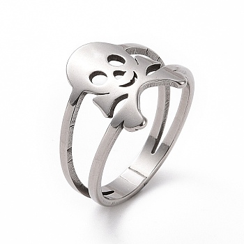 201 Stainless Steel Skull Finger Ring, Wide Ring for Women, Stainless Steel Color, US Size 6 1/2(16.9mm)