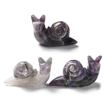 Natural Amethyst Carved Healing Snail Figurines, Reiki Energy Stone Display Decorations, 58~62x24~26x35~38.5mm