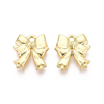 Rack Plating Alloy Pendants, Bowknot Charms, Cadmium Free & Nickel Free & Lead Free, Light Gold, 15x14x3mm, Hole: 1.8mm
