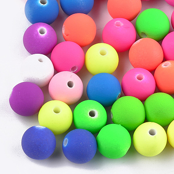 Rubberized Style Acrylic Beads, Round, Mixed Color, 8x7mm, Hole: 2mm, about 175pcs/50g