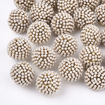 ABS Plastic Imitation Pearl Buttons, with CCB Plastic and Brass Findings, 1-Hole, Round, Creamy White, 20x18mm, Hole: 4mm