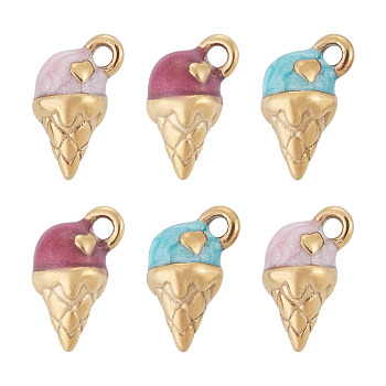 6Pcs 304 Stainless Steel Enamel Charms, Golden, Ice Cream Charms, Mixed Color, 11x6x5.5mm, Hole: 1.5mm