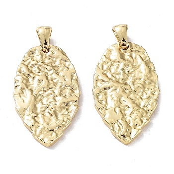 304 Stainless Steel Pendants, Textured, Leaf Charm, Golden, 30x18x2.5mm, Hole: 5.5x3mm