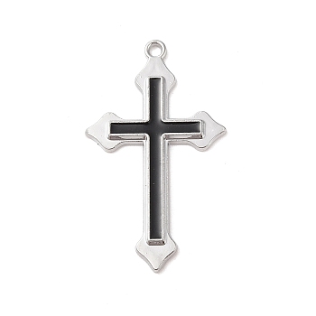 Alloy Enamel Big Pendants, Cross Charm, Black, Platinum, 50x29x3mm, Hole: 2.5mm