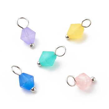 Frosted Acrylic Charms, with Brass Findings, Mixed Color, Cone, Platinum, 10~11.5x5.5mm, Hole: 2.5~3mm