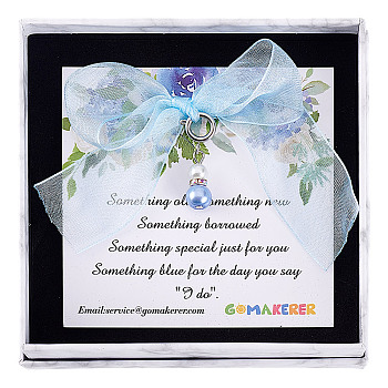 Round Glass Pearl Bride Bouquet Pendant Decoration, Something Blue Keepsake Gift for Bride, Stainless Steel Color, 40mm