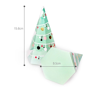 Cone Paper Bakery Boxes, Christmas Theme Gift Box, for Mini Cake, Cupcake, Cookie Packing, Christmas Tree Pattern, 95x156mm