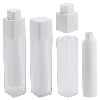 Plastic Vacuum Pump Bottles, Refillable Travel Eye Cream Lotion Bottle, Rectangle, White, 3.65x3.65x16.1cm, Capacity: 50ml(1.69fl. oz)