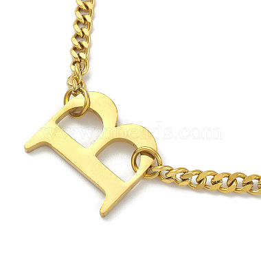 Ion Plating(IP) 304 Stainless Steel Initial Letter B Pendant Necklace with Curb Chains for Women(NJEW-M199-02G)-2