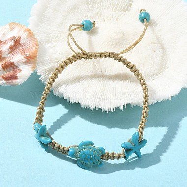 Starfish & Tortoise Synthetic Turquoise Braided Bead Bracelets(BJEW-JB09852)-2