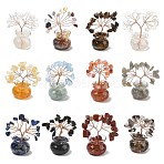 Natural & Synthetic Gemstone Chips Tree of Life Decorations, with Glass Pot Base & Copper Wire, Feng Shui Energy Stone Gift for Home Desktop Decoration, 26x52~56mm(DJEW-Z007-02)