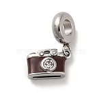 304 Stainless Steel Enamel European Dangle Charms, Large Hole Pendants with Crystal Rhinestone, Camera, Antique Silver, 23mm, Pendant: 7.5x12x5mm, Hole: 4.5mm(STAS-G308-20AS)