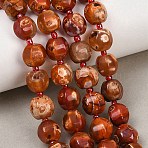 Natural Fire Crackle Agate Beads Strands, Dyed & Heated, Fig Shaped, with Seed Beads, 10~11x9.5~10mm, Hole: 1.2mm, about 33pcs/strand, 15.55''(39.5cm)(G-K393-C01-10mm)