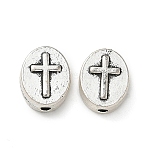 Alloy Beads, Flat Round with Cross, Antique Silver, 10x8x4mm, Hole: 1.4mm, about 800pcs/1000g(FIND-E051-13AS)